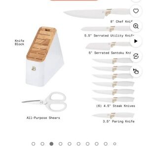 Drew Barrymore White and Wood Knife Block Set with Shears
